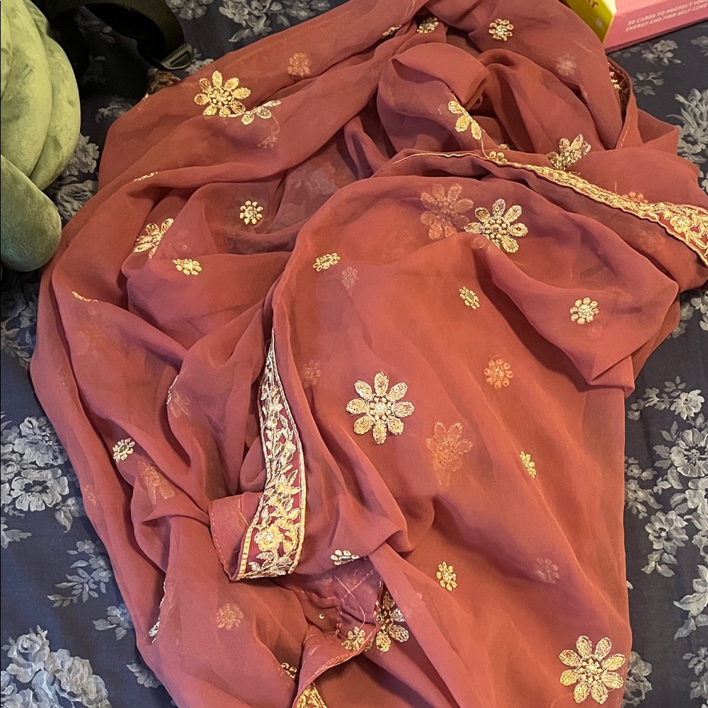 Embroidered Floral Plum Scarf